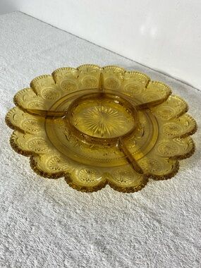 Vintage Brockway American Concord Amber Glass 5 Section Divided Serving Platter